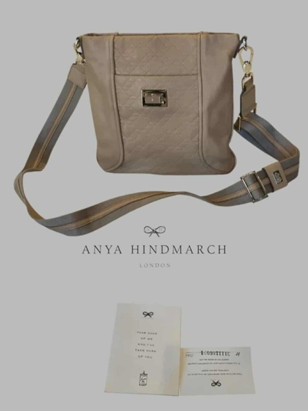 Anya Hindmarch Leather Diamond Pattern Brown Shoulder Crossbody Bag